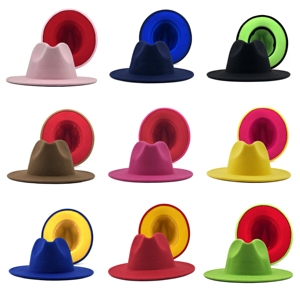 Fedora-sombreros de <span class=keywords><strong>lana</strong></span> de ala ancha para <span class=keywords><strong>hombre</strong></span> y mujer, sombreros Fedora de dos tonos - Product Image 2