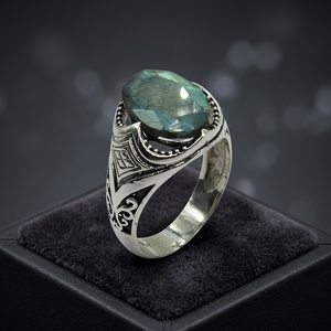 925artpalace Handmade Stylish 925 Silver <b>Ring</b> with Labradorite Gemstone <b>Adjustable</b> Glitzy Fashion <b>Ring</b> - Product Image 2