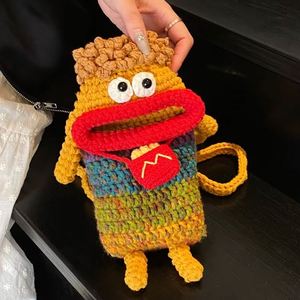 Sac bandoulière en crochet fait main pour téléphone, motif bouche de saucisse, style 'Ugly Cute' tendance, pour femmes et enfants, avec porte-monnaie ouvert style dessin animé - Product Image 2