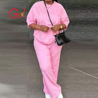 GX3877 Ensemble Chic Femme Décontracté Streetwear, Vendeur de Vêtements, T-shirt à Manches Courtes Col Rond et Pantalon Ample en Coton, 2 Pièces