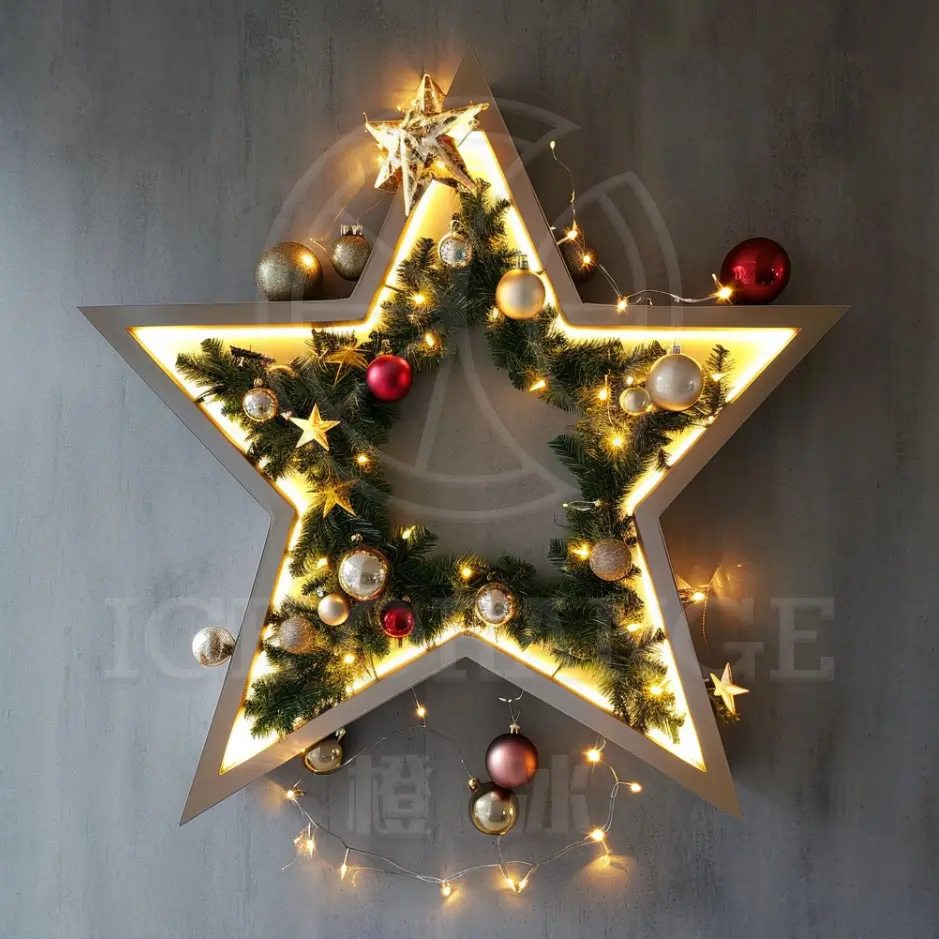 Metall-Stern-Geschmuck mit LED-Licht und Blumen für Weihnachtsdekoration als Geschenke