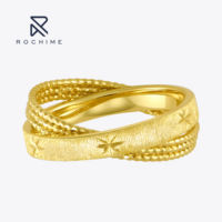 Bague Rochime tendance plaquée or 18 carats, or flottant brossé, superposée, argent 925, bijoux de haute qualité, bague pour femme