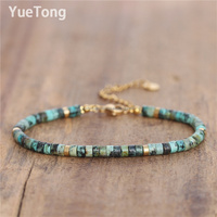 Pulsera Delicada de Cuentas de Piedra Natural de 2x4mm en Acero Inoxidable con PVD de Oro de 18k para Mujer con Cierre de Cadena Ajustable al Por Mayor