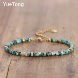 <span class=keywords><strong>Bracciale</strong></span> Sottile da Donna <span class=keywords><strong>in</strong></span> Acciaio Inossidabile con Perline di Pietra Naturale 2x4mm Placcato Oro 18k PVD, Catena Regolabile con Chiusura, Gioiello Curativo all'Ingrosso - Product Image 6