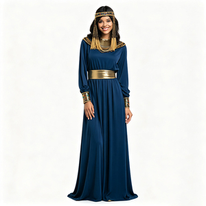 Vestido de Diosa <span class=keywords><strong>Egipcia</strong></span> con Cobertura Total, Estilo Modesto, Azul Marino con Adornos Dorados, <span class=keywords><strong>Manga</strong></span> <span class=keywords><strong>Larga</strong></span>, Largo hasta el Suelo, <span class=keywords><strong>Disfraz</strong></span> de Cleopatra - Product Image 4