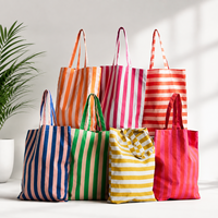 Sac fourre-tout rayé personnalisé en gros, sac de courses réutilisable en polyester, sac à bandoulière pour femme avec logo personnalisé pour cadeau promotionnel