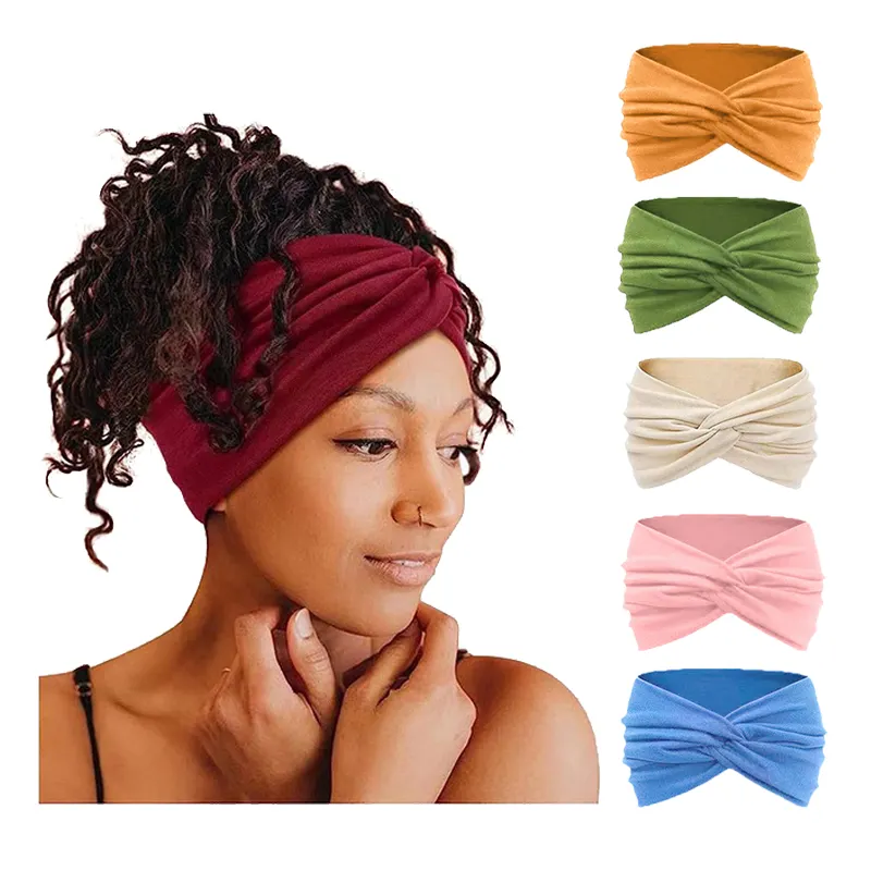 Supplier cheap colorful polyester breathable exercise nylon sport plain ribbed headbands hairbands