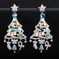 Weihnachtsbaum-Ohrhänger, Kristall- und Perlenbesetzte Festtags-Ohrhänger für Damen