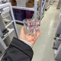 Tasse en verre borosilicaté INS Bow-Résistant à la chaleur pour micro-ondes et lave-vaisselle Grande capacité Rose Camping Utilisation