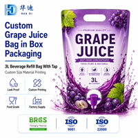 Sac de jus de raisin personnalisé en gros, 3L, avec robinet, emballage liquide haute barrière pour marque de jus et boissons