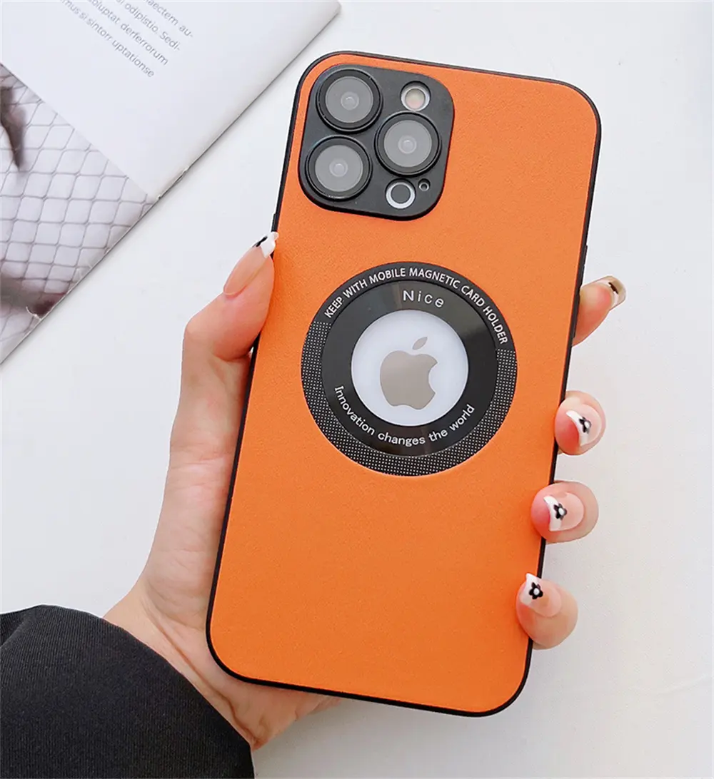 Camera Protector Magnetic Leather Cover for iPhone Mag-safe Wireless Charging Slim Leather Phone Case for iPhone 14 13 Pro max