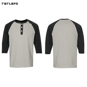 Camiseta Henley de Manga Larga para Hombre, Color Gris Claro y Negro en Contraste, Cuello con Botones, Corte Ajustado, Algodón, Estilo Casual, Tipo Béisbol - Product Image 2