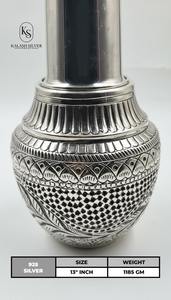 Silver Water <b>Lota</b> and Glass Set with Traditional Surahi Neck and Intricate Embossed Floral Art - Product Image 2