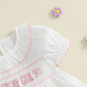 Vestido de Algodón con Letras y Logotipo Personalizado para Bebé, Ropa Infantil de Verano, Cuello Redondo, Manga Abombada, 1 Unidad - Product Image 3