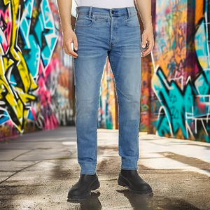 Jean en denim délavé bleu clair pour homme, taille mi-haute, coupe droite, style décontracté streetwear, commande personnalisée - Product Image 2