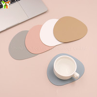 Tapis de tasse ovale en cuir PU sous-verre en cuir irrégulier napperons tapis étanche coussin isolé thermiquement décoration de bureau