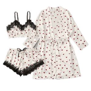 Ensemble de pyjamas d'été Vente directe d'usine Vêtements de détente à imprimé cœur Sans bretelles Dentelle Soie glacée pour <span class=keywords><strong>robe</strong></span> Slip Taille élastique - Product Image 5