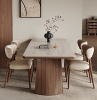 Ensemble de table à manger moderne, luxe léger, écologique, durable, base stable, plateau en quartz, design nordique, 6 places assemblées