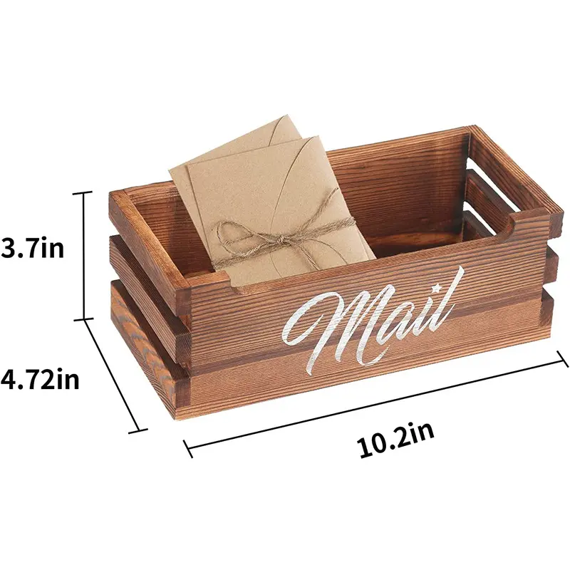 Rustic Small Wooden Storage Box Mail Letter Storage Organizer Desktop Organizer For Home Office Tabletop Decor