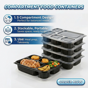 Contenitori per Alimenti da Asporto per Ristoranti, Sicuri per Microonde, Senza BPA, Contenitori in Plastica a 3 Scomparti per Preparazione Pasti - Product Image 4