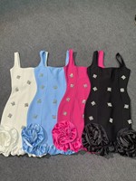 Robes Courtes Chic d'Été pour Femmes, Sexy, à Col Halter, Ornées de Perles, avec Fleurs 3D, Dos Nu, Effet Enveloppant, pour Soirées et Cérémonies, Coupe Ajustée
