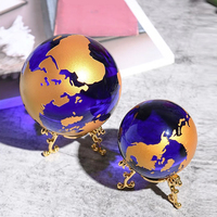Globe terrestre en verre bleu cristal, fait main, sablé, personnalisé, presse-papiers en cristal pour la décoration de bureau