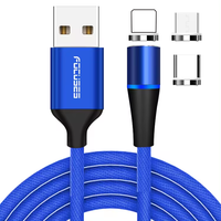 Kabel Pengisi Daya Magnetik 3in1 Custom Braided untuk Ponsel, Pengisian Cepat 3.0, 3A, 5A dan Kabel Data, Kabel Charger Micro USB Magnetik