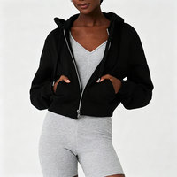 Sweat à capuche court zippé surdimensionné pour femme, manches longues, fermeture éclair argentée, polaire douce, écologique, décontracté