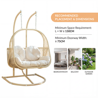 Fauteuil suspendu double en rotin Meiqi pour cour et extérieur, résistant aux intempéries, capacité 3 personnes, coussin à séchage rapide