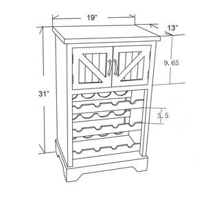 طاولة جانبية لتخزين الكحول بطول 19 بوصة بيضاء متوترة مع خزانة نبيذ من الخشب الطبيعي من 3 طبقات لعرض النبيذ - Product Image 3