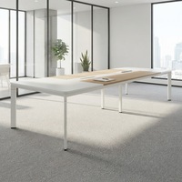 Table de réunion longue moderne pour bureau commercial, modulaire, avec plateau en triamine, pieds en métal, grande table de conférence