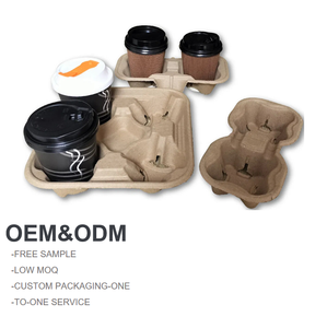 Portavasos Desechables Ecológicos de Pulpa de Madera y Bagazo, Personalizados de Fábrica en Tailandia, para 2 o 4 Vasos - Product Image 1