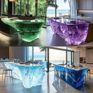 R046 <span class=keywords><strong>Table</strong></span> d'appoint minimaliste transparente en acrylique Mobilier design <span class=keywords><strong>scandinave</strong></span> <span class=keywords><strong>Table</strong></span> de <span class=keywords><strong>cocktail</strong></span> futuriste en résine éclairée par LED - Product Image 3