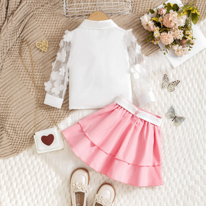 Ropa de Bebé para Niñas, Top de Manga Larga con Malla Hueca de Color Sólido, Vestido con Lazo Floral, Ropa para Niños - Product Image 4