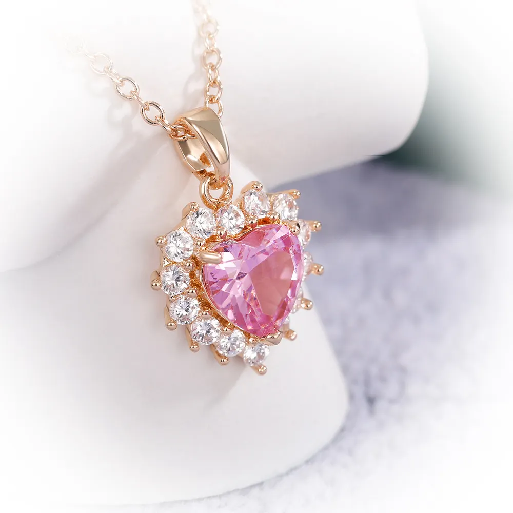 2023 Necklace Custom Design Gemstone Crystal Stone Pendant Minimalist Pink Big Love 18k Gold Plated Necklace