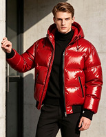 Veste d'hiver matelassée brillante à capuche zippée pour homme, coupe classique, personnalisable ODM, fournie directement par l'usine