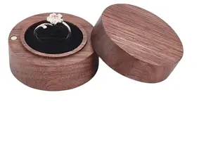 乡村风格实木圆形建议结婚戒指收纳盒木制珠宝戒指盒
