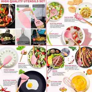 Wholesale 19pcs Silicone Kitchen Utensil Set Heat Resistant Non-stick Cooking Tools with Holder Knife Set Custom Logo OEM ODM - Product Image 5