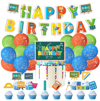 Kit de Décoration pour Fête d'Anniversaire Thème Scolaire : Bannière Mathématique, Guirlande, Décorations de Gâteau, Décorations de Cupcakes, Ballons Imprimés à l'Hélium, Cadeaux