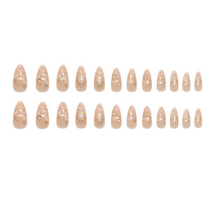 3D Sun Stars Gold Press Nails Almendra Plástico corto Reutilizable 24PCs Luxury Full Cover Press on Nails Mujeres - Product Image 5