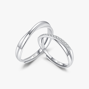 Rắn 925 Sterling Bạc Dòng Twining Lãng Mạn Có Thể Điều Chỉnh Cổ Điển Cưới Engagement Zirconia Vài Nhẫn Cho Phụ Nữ Người Đàn Ông - Product Image 1
