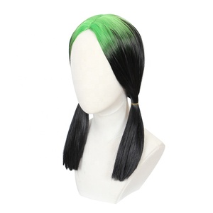 Meilleure vente 40cm moyen long droit noir vert mixte populaire chanteur Billie Eilish perruque synthétique Anime Cosplay Lolita perruque - Product Image 3