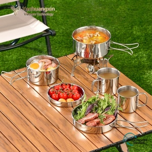 Ensemble de casseroles de camping en acier inoxydable, poli miroir, portable, pliable, 1-2L, design minimaliste - Product Image 3