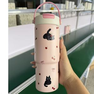 Tasse à café cylindrique isotherme en acier inoxydable avec revêtement céramique, 30 oz, avec poignée, pour utilisation en voiture, portable, grande capacité - Product Image 2