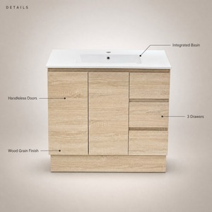 Natural Wood <strong>Bathroom</strong> Vanity Floor Standing Door 3 Drawers <strong>Thin</strong> Basin Freestanding <strong>Bathroom</strong> <strong>Cabinet</strong> 17.9" Depth - Product Image 3