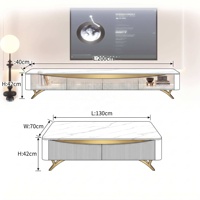 Ensemble Table Basse et Meuble TV Haut de Gamme en Dalle de Roche, Style Nordique Moderne et Luxueux, Design Contemporain, Rangement Durable pour Petits Appartements