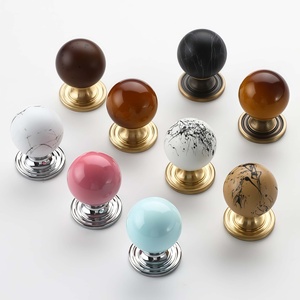 Puxadores Esféricos de Latão e Mármore - Puxadores Americanos de Luxo Minimalistas Franceses de Furo Único para Guarda-Roupa/Armário de Sapatos/Armário - Product Image 6
