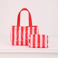 Pochette cosmétique en toile rayée personnalisée, trousse de maquillage brodée, organiseur de voyage à fermeture éclair pour femmes