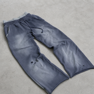 Pantalon de survêtement en coton molletonné double taille uni pour homme, style hip-hop, coupe large et ample, streetwear, avec cordon de serrage - Product Image 5