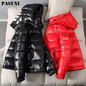 Paduxi Goedkope Lichte Warme Jassen Custom Logo Nylon Zwarte Capuchon Winter Bubble Puff Gevuld Puffer Katoenen Jassen Jas Voor Mannen